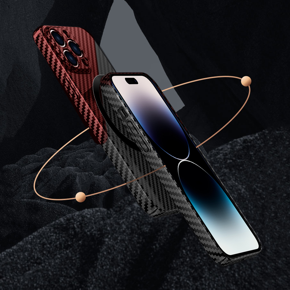 Etui do iPhone 14 Pro Carbon Shell MagSafe ultracienkie, czarno-czerwone