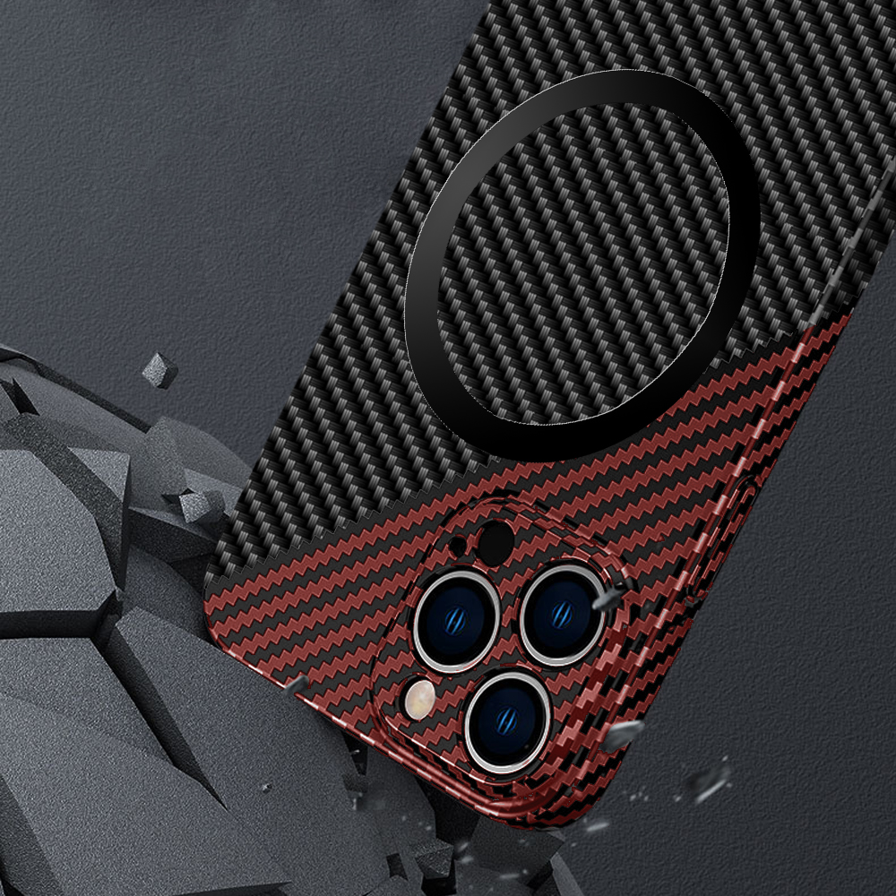 Etui do iPhone 14 Pro Carbon Shell MagSafe ultracienkie, czarno-czerwone