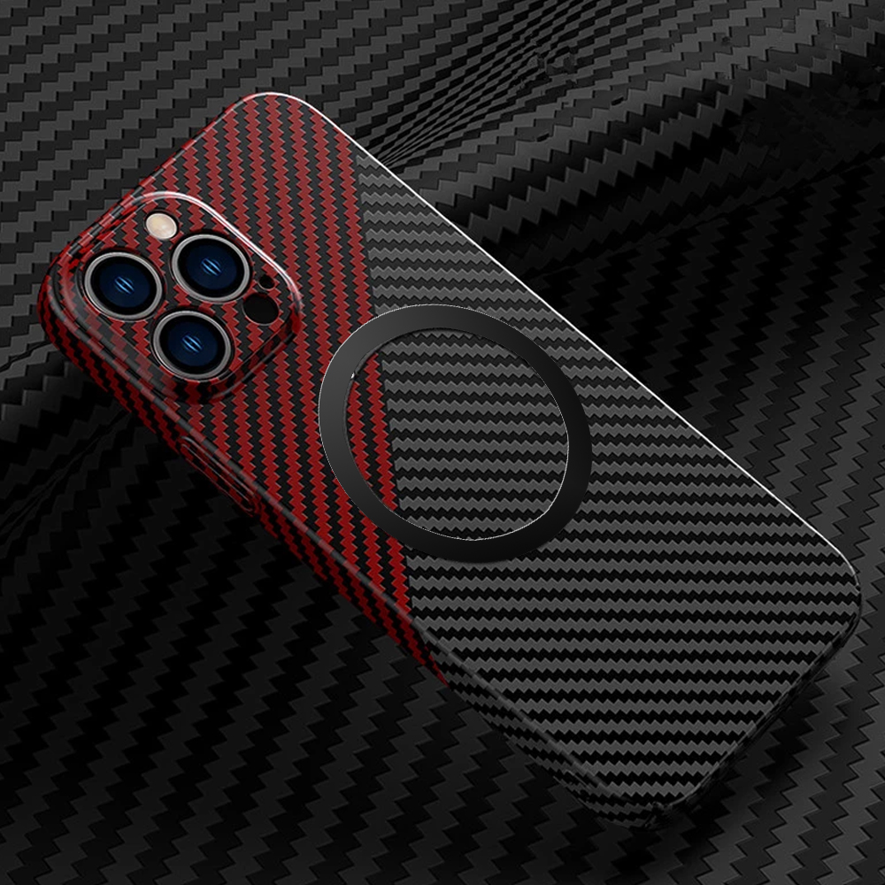 Etui do iPhone 14 Pro Carbon Shell MagSafe ultracienkie, czarno-czerwone