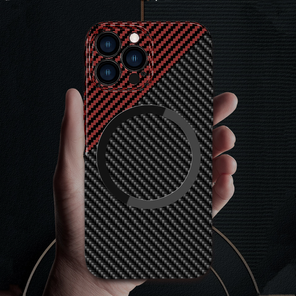 Etui do iPhone 14 Pro Carbon Shell MagSafe ultracienkie, czarno-czerwone