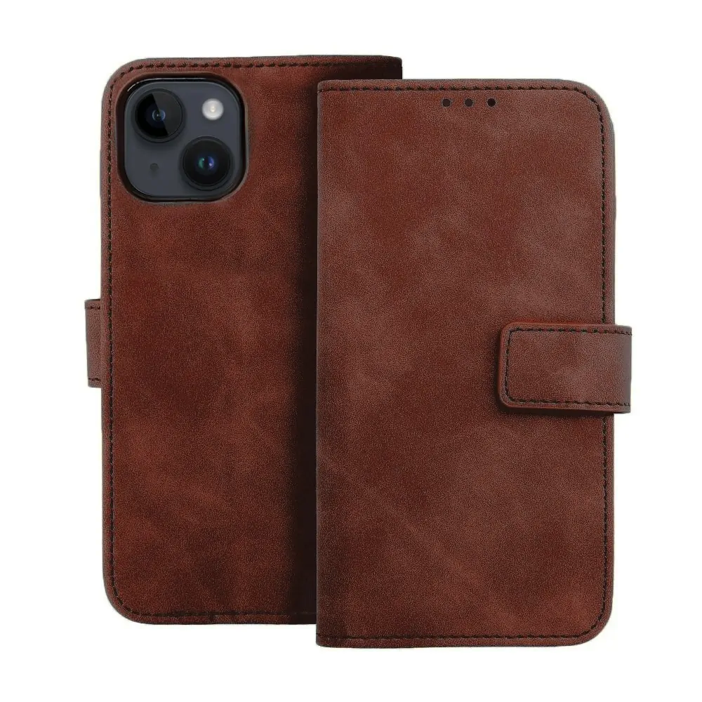 Etui do iPhone 14 Plus eco skóra zamykane na klapkę, kabura, ciemny brązowy