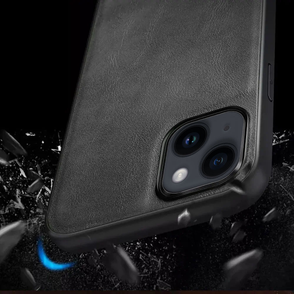 Etui do iPhone 14 Plus eleganckie luksusowe skórzane Velvet Black SULADA oryginal czarne