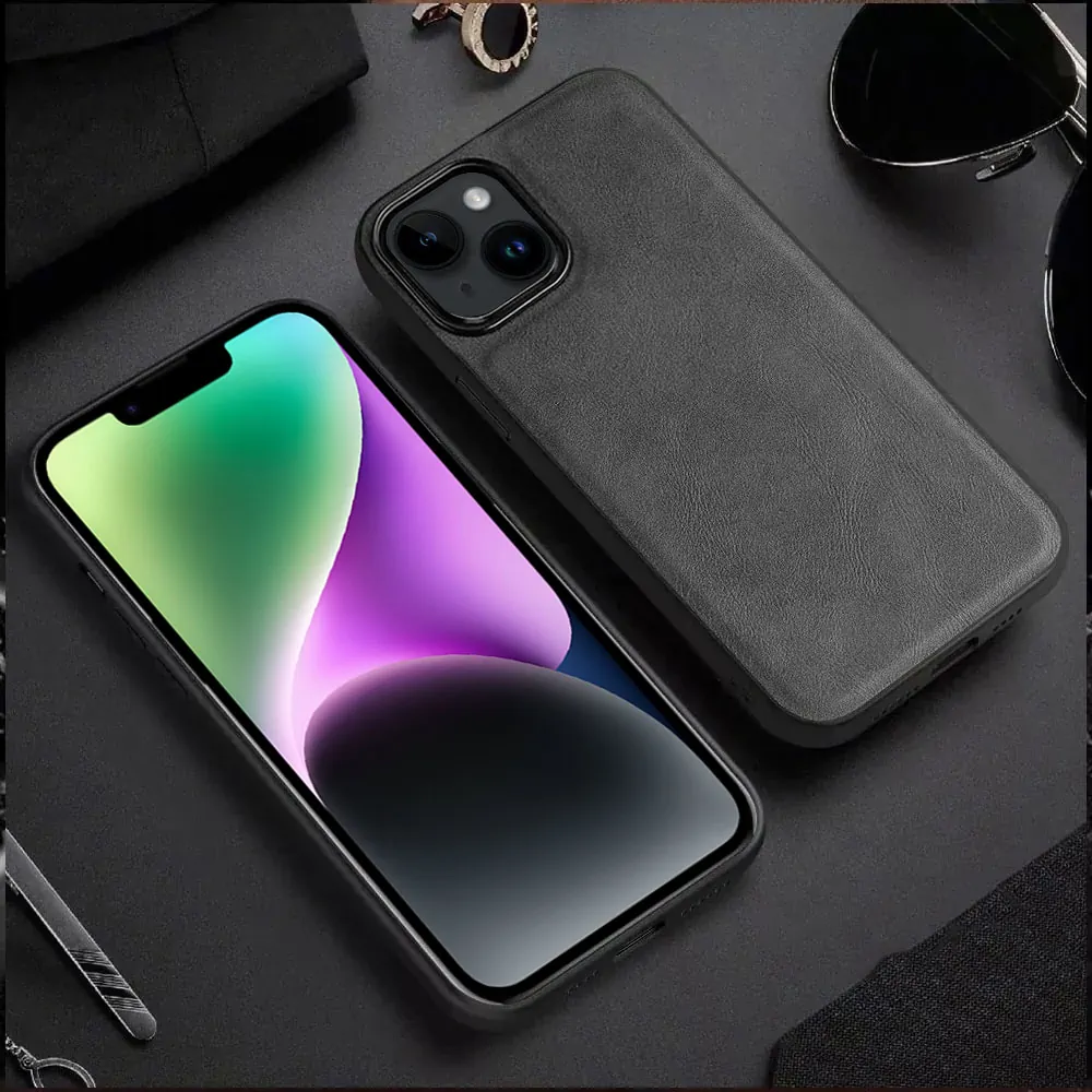 Etui do iPhone 14 Plus eleganckie luksusowe skórzane Velvet Black SULADA oryginal czarne