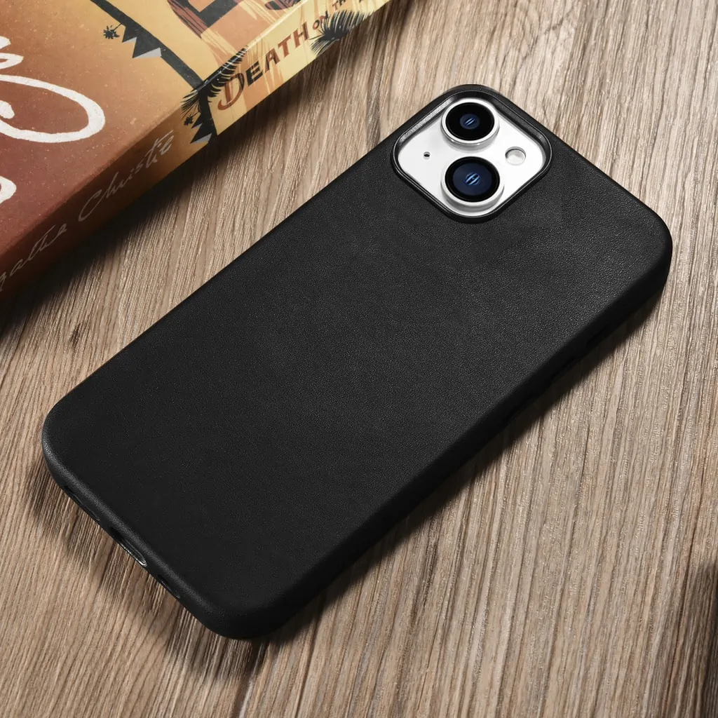 Etui do iPhone 14 biznesowe skórzane z MagSafe, eleganckie, czarne