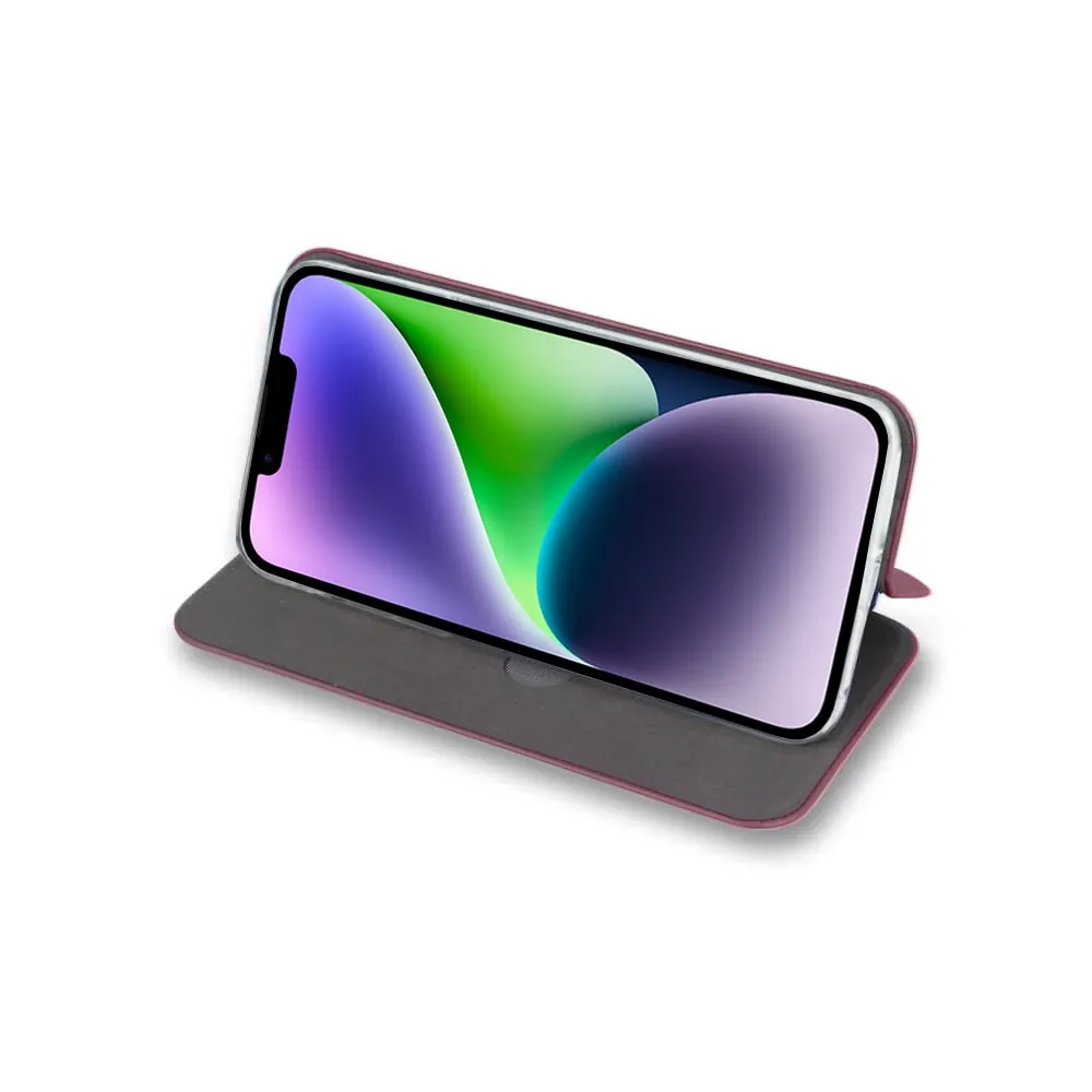 Etui do iPhone 14 Plus klasyczne z magnetyczną klapką, burgundowe