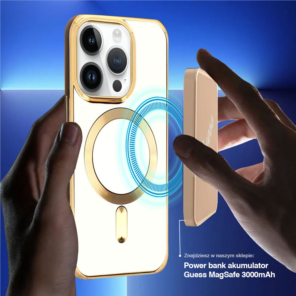 Etui do iPhone 13 Pro Max Liquid Gold Magsafe, białe