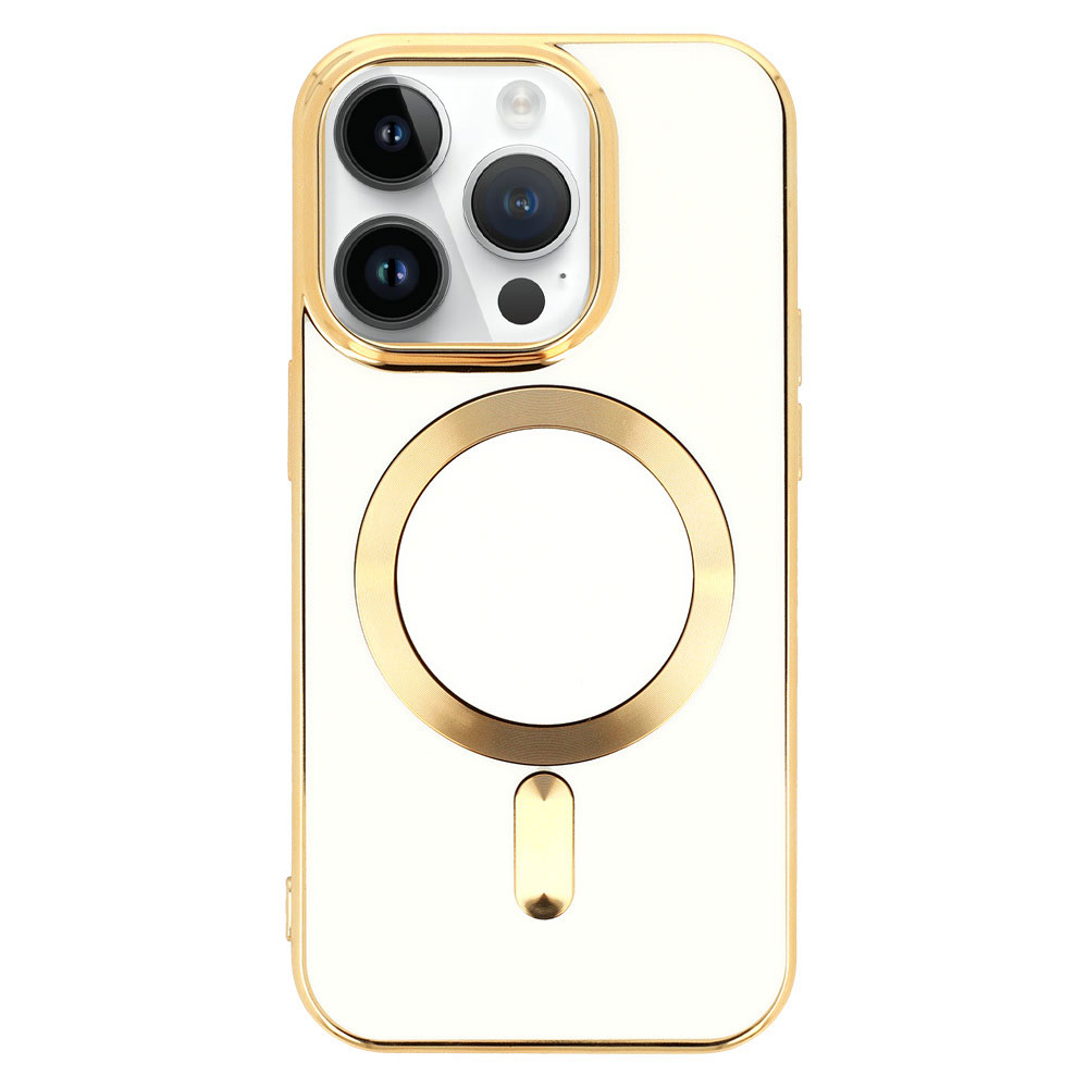 Etui do iPhone 13 Pro Max Liquid Gold Magsafe, białe