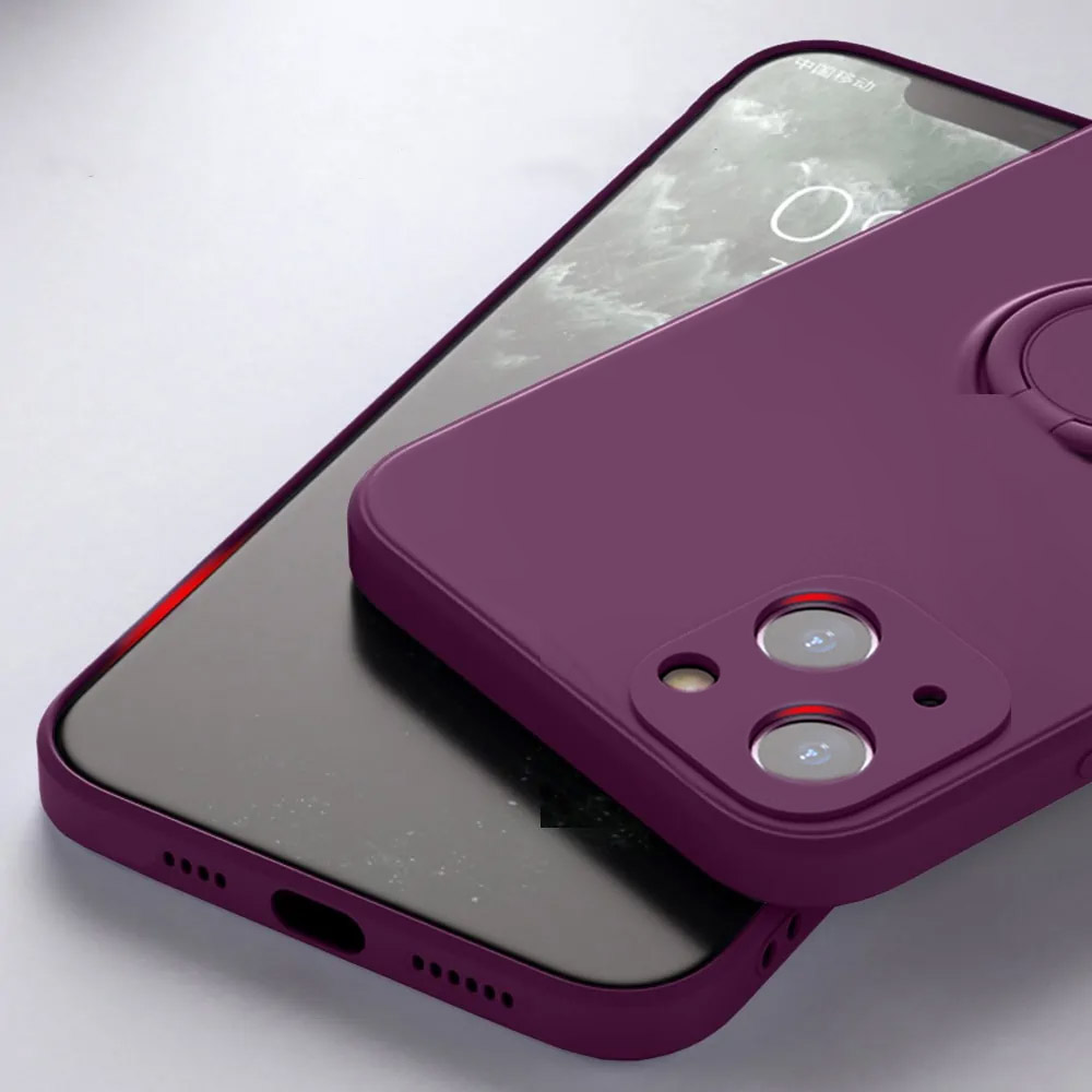 Etui do iPhone 14 Magnetic Ring matowe nie widać śladów, uchwyt magnetyczny, fioletowy