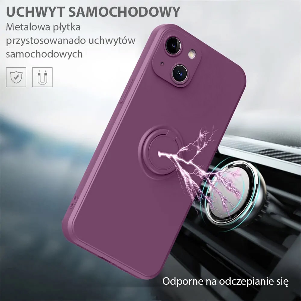 Etui do iPhone 14 Magnetic Ring matowe nie widać śladów, uchwyt magnetyczny, fioletowy