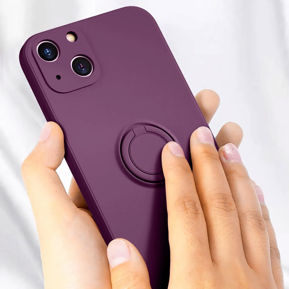 Etui do iPhone 14 Magnetic Ring matowe nie widać śladów, uchwyt magnetyczny, fioletowy