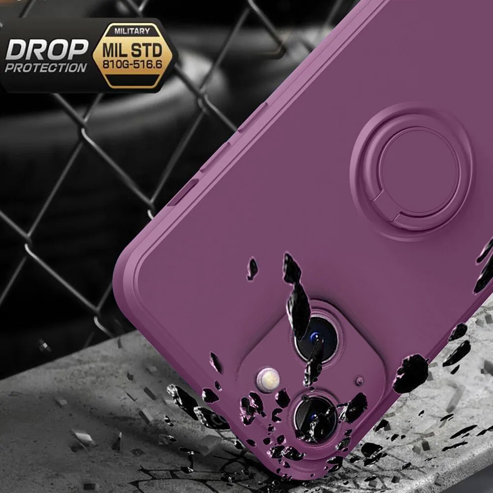 Etui do iPhone 14 Magnetic Ring matowe nie widać śladów, uchwyt magnetyczny, fioletowy