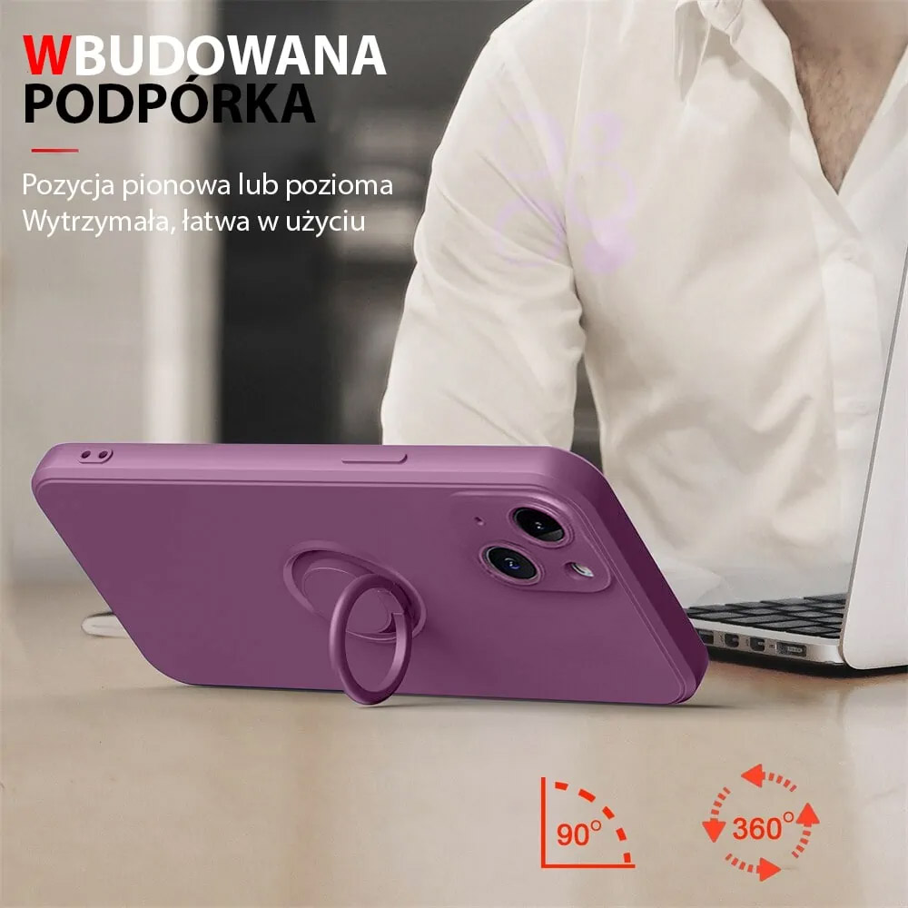 Etui do iPhone 14 Magnetic Ring matowe nie widać śladów, uchwyt magnetyczny, fioletowy