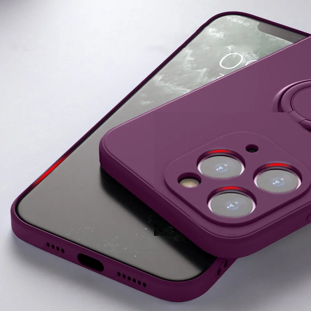 Etui do iPhone 14 Pro Max Magnetic Ring matowe nie widać śladów, uchwyt magnetyczny, fioletowy