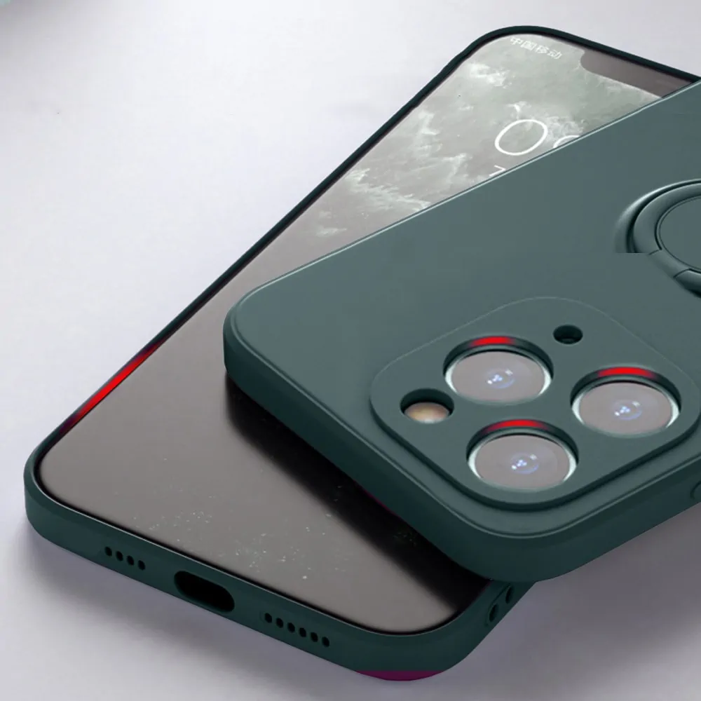 Etui do iPhone 14 Pro Max Magnetic Ring matowe nie widać śladów, uchwyt magnetyczny, zielony