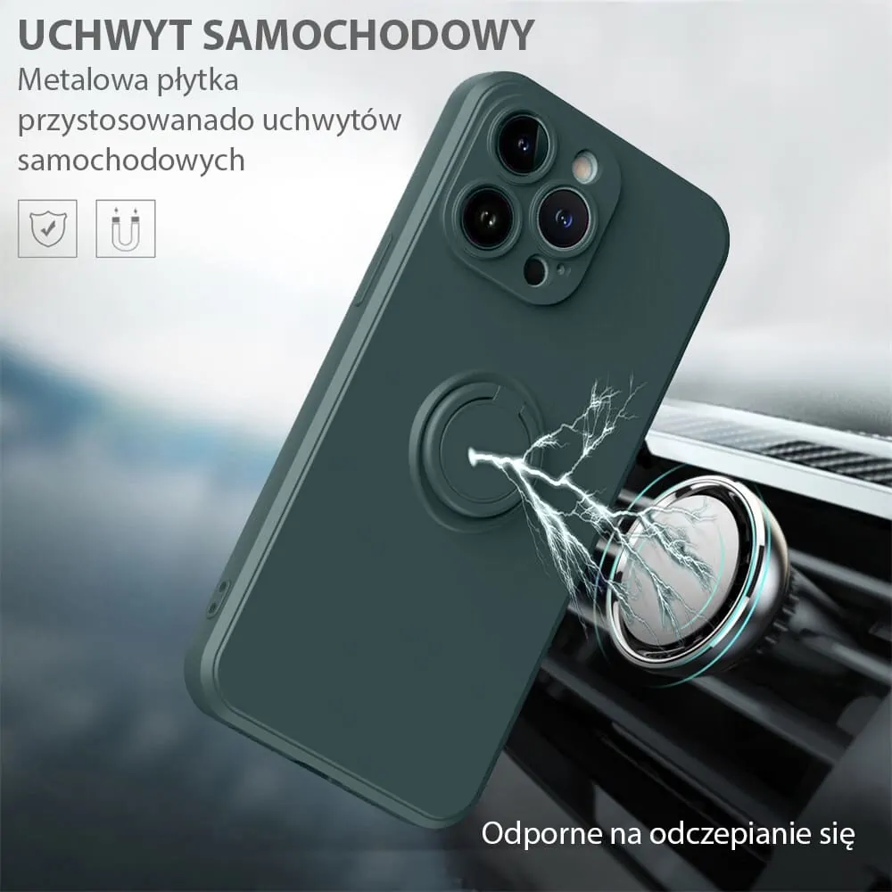 Etui do iPhone 14 Pro Max Magnetic Ring matowe nie widać śladów, uchwyt magnetyczny, zielony