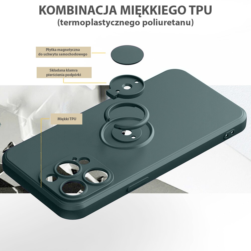 Etui do iPhone 14 Pro Max Magnetic Ring matowe nie widać śladów, uchwyt magnetyczny, zielony
