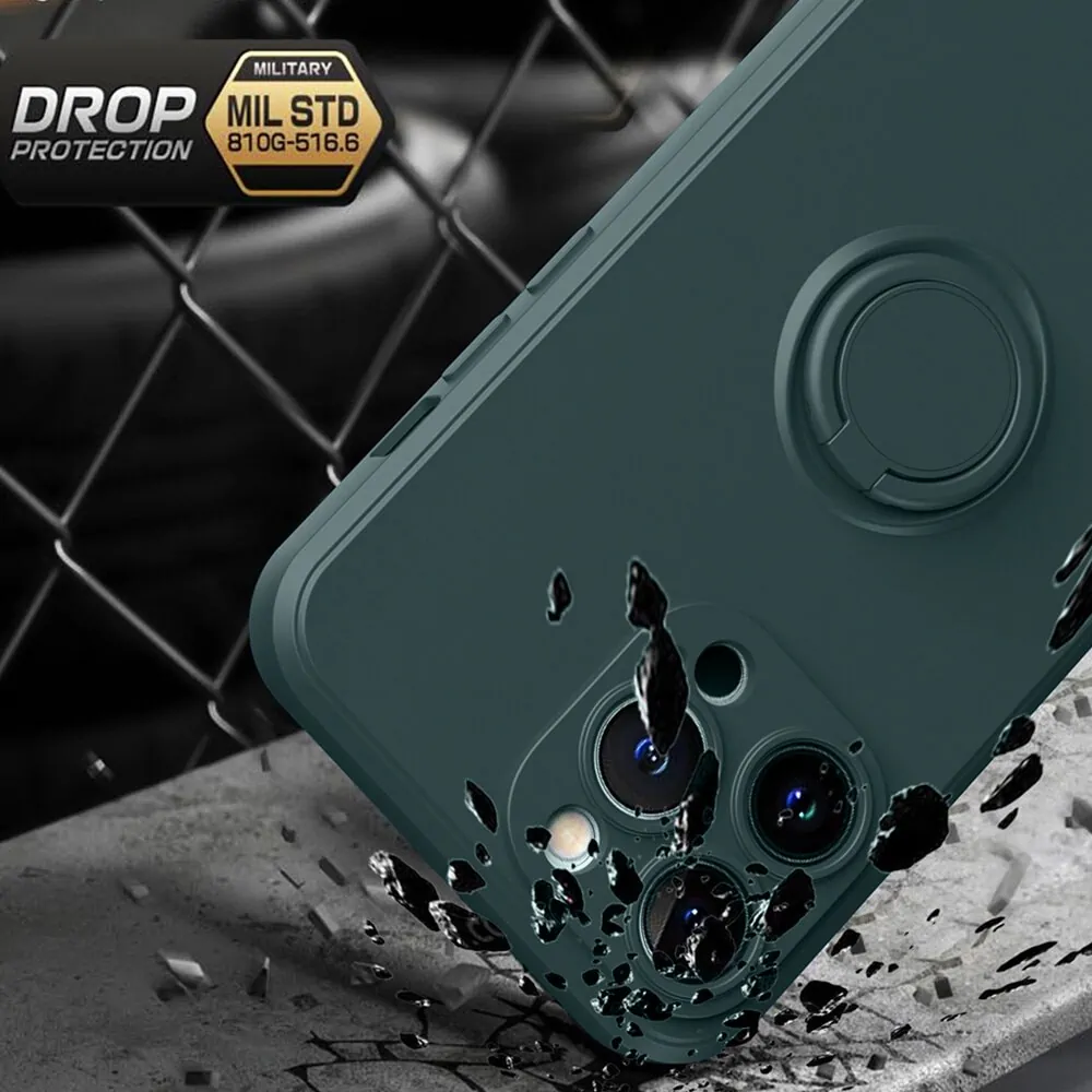 Etui do iPhone 14 Pro Max Magnetic Ring matowe nie widać śladów, uchwyt magnetyczny, zielony