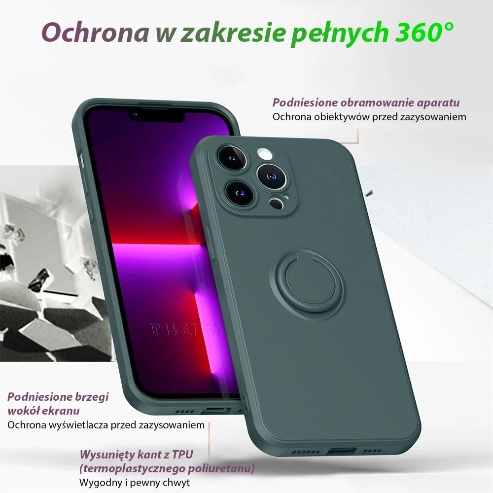 Etui do iPhone 14 Pro Max Magnetic Ring matowe nie widać śladów, uchwyt magnetyczny, zielony