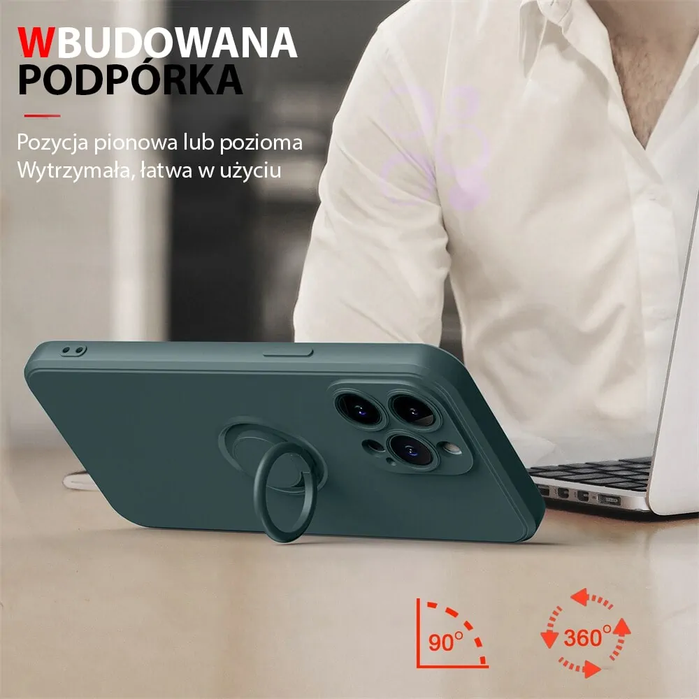 Etui do iPhone 14 Pro Max Magnetic Ring matowe nie widać śladów, uchwyt magnetyczny, zielony