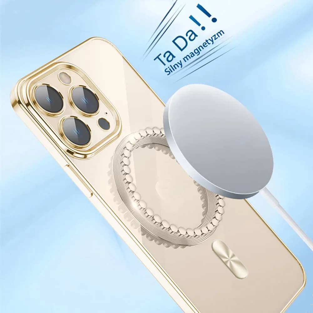 Etui do iPhone 14 Pro Max MagSafe Luxury Protect przeźroczyste, hybrydowa ochrona kamery, złote (OUTLET)