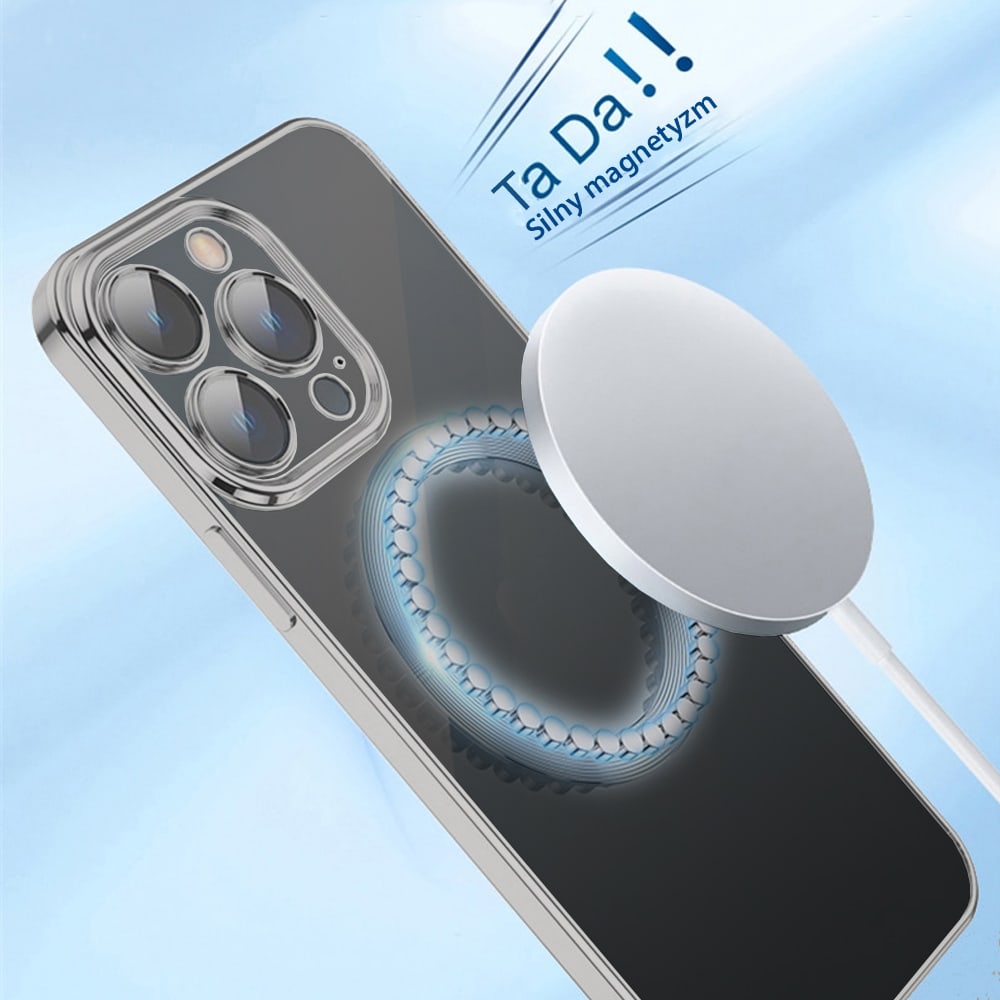 Etui do iPhone 14 Pro MagSafe Luxury Protect przeźroczyste, osłona kamery, czarne (OUTLET)