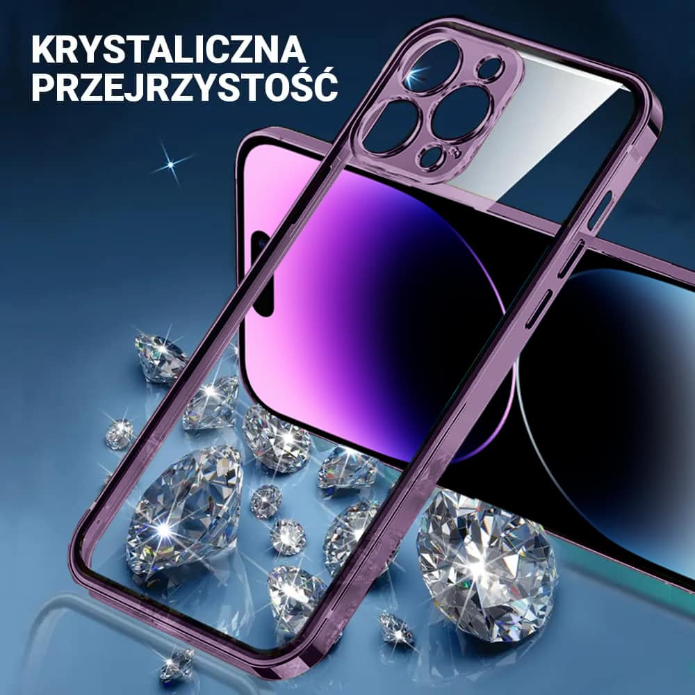 Etui do iPhone 14 Pro Max Ibizu Elite Skin, krystalicznie czyste z metalową ramką, głęboka purpura (OUTLET)