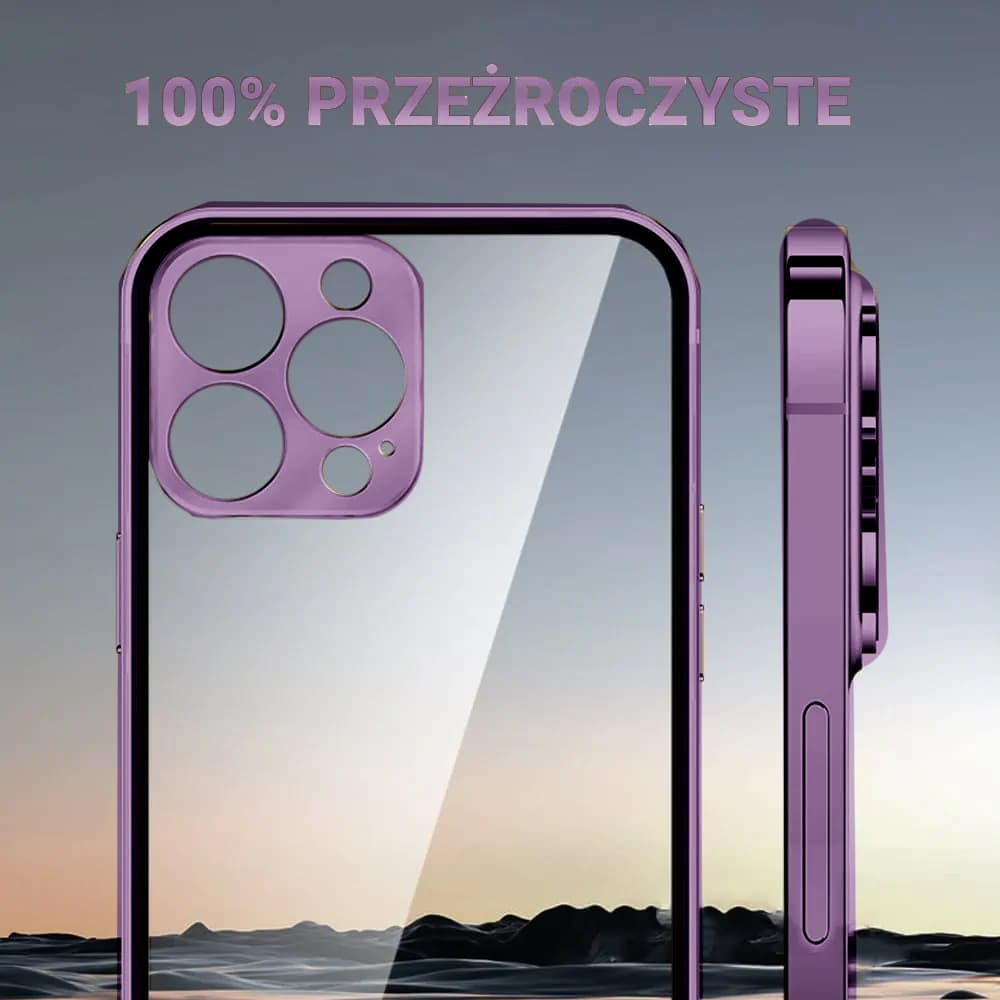 Etui do iPhone 14 Pro Max Ibizu Elite Skin, krystalicznie czyste z metalową ramką, głęboka purpura (OUTLET)