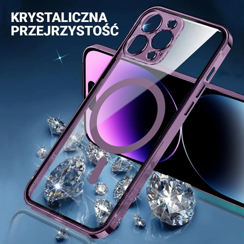 Etui do iPhone 14 Pro Max Ibizu Elite Skin ultra cienkie, krystalicznie czyste z metalową ramką, głęboka purpura z MagSafe (OUTLET)