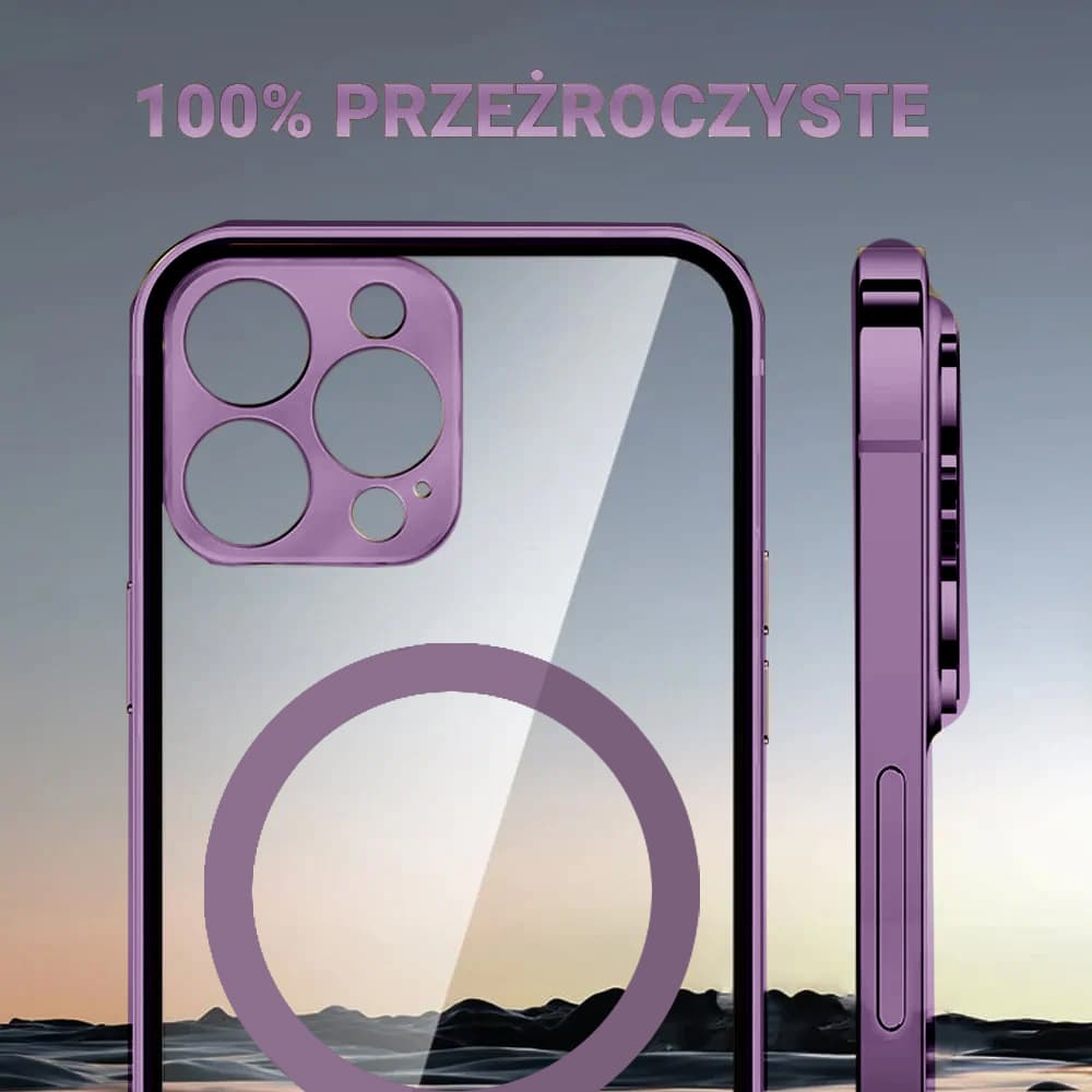 Etui do iPhone 14 Pro Max Ibizu Elite Skin ultra cienkie, krystalicznie czyste z metalową ramką, głęboka purpura z MagSafe (OUTLET)