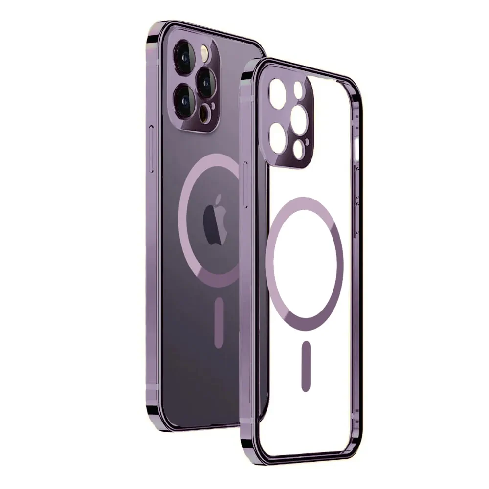 Etui do iPhone 14 Pro Max Ibizu Elite Skin ultra cienkie, krystalicznie czyste z metalową ramką, głęboka purpura z MagSafe (OUTLET)