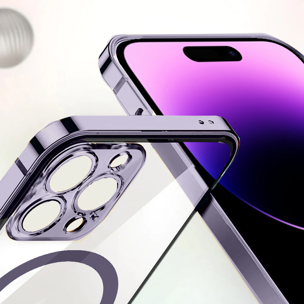 Etui do iPhone 14 Pro Max Ibizu Elite Skin ultra cienkie, krystalicznie czyste z metalową ramką, głęboka purpura z MagSafe (OUTLET)