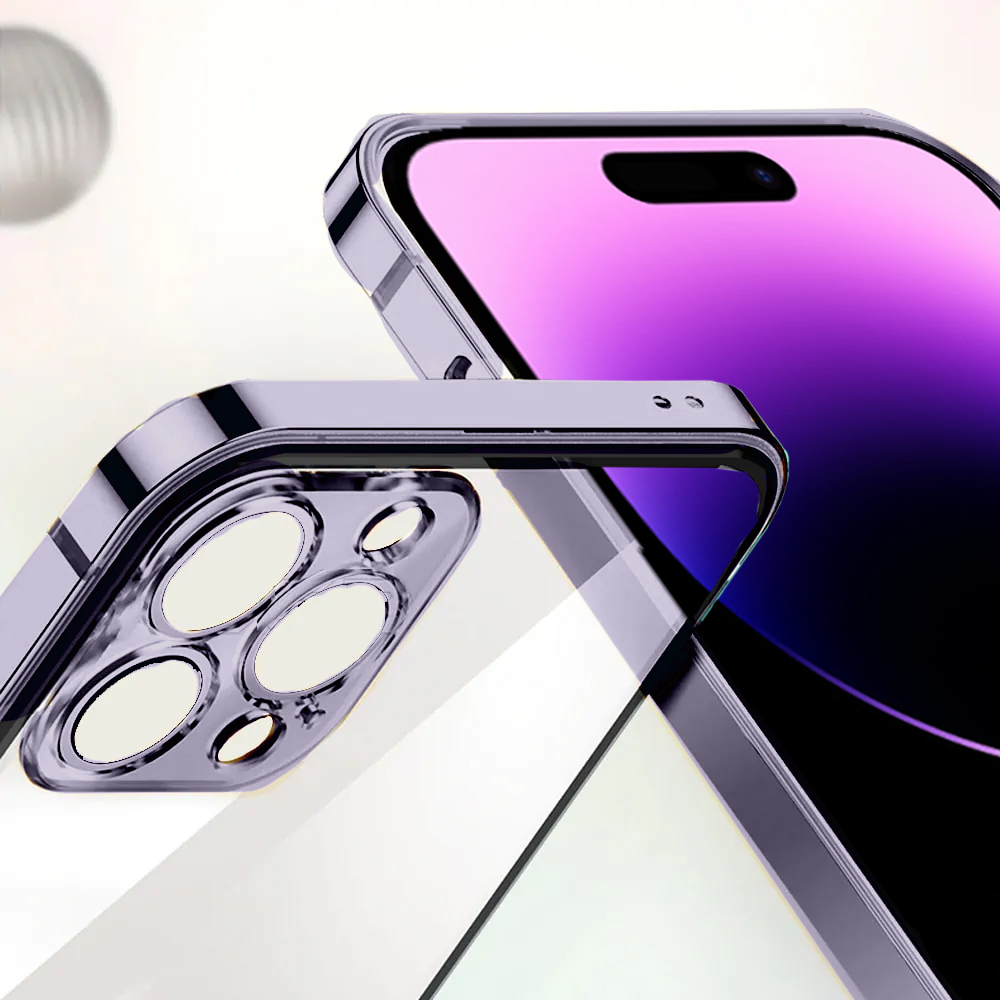 Etui do iPhone 14 Pro Max Ibizu Elite Skin, krystalicznie czyste z metalową ramką, głęboka purpura (OUTLET)