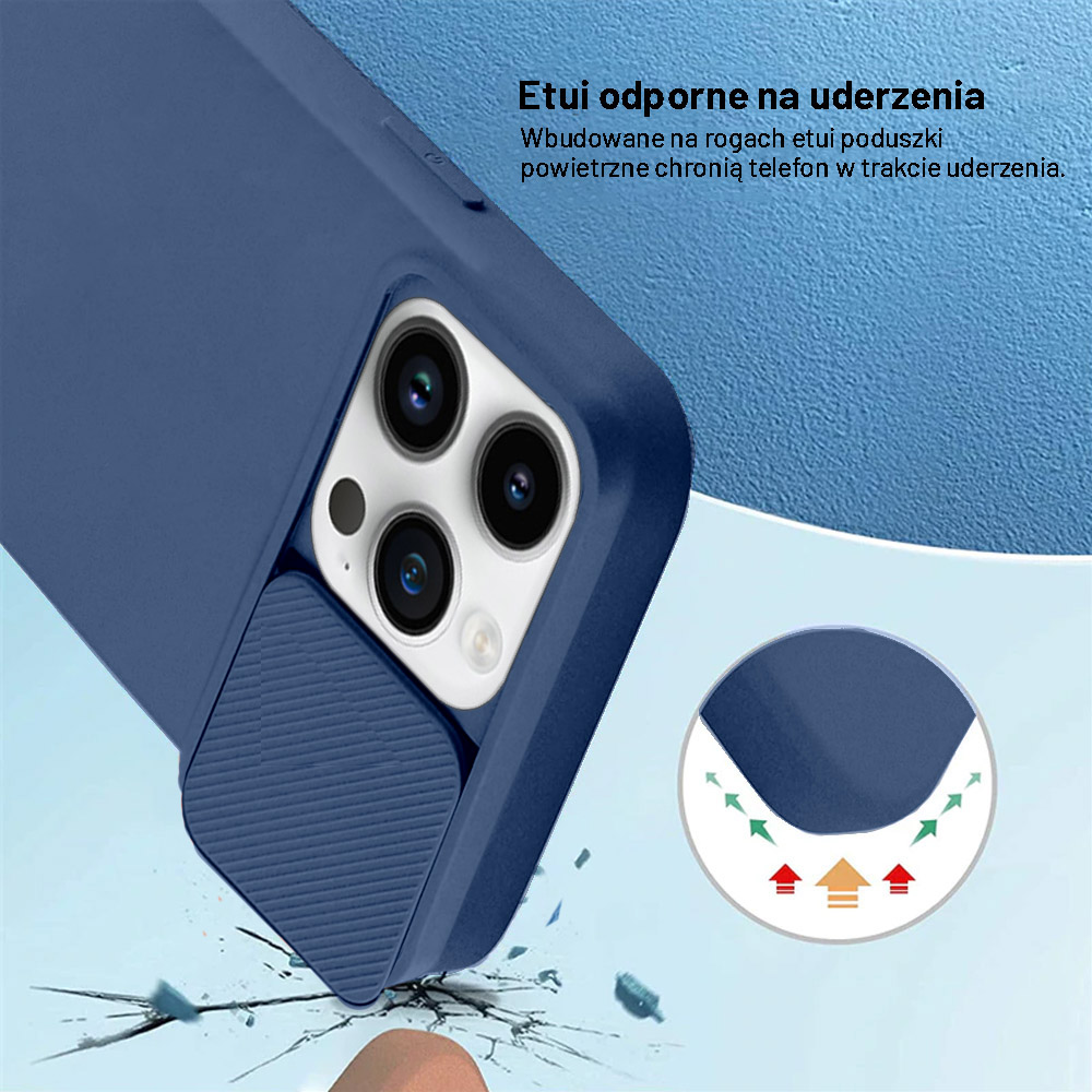 Etui do iPhone 15 Pro Silicone Camera Cover, ruchoma osłona kamery, granatowe (OUTLET)
