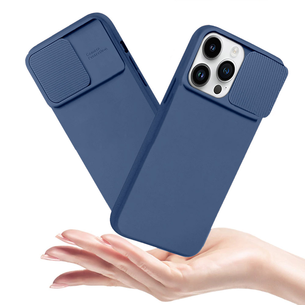 Etui do iPhone 15 Pro Silicone Camera Cover, ruchoma osłona kamery, granatowe (OUTLET)
