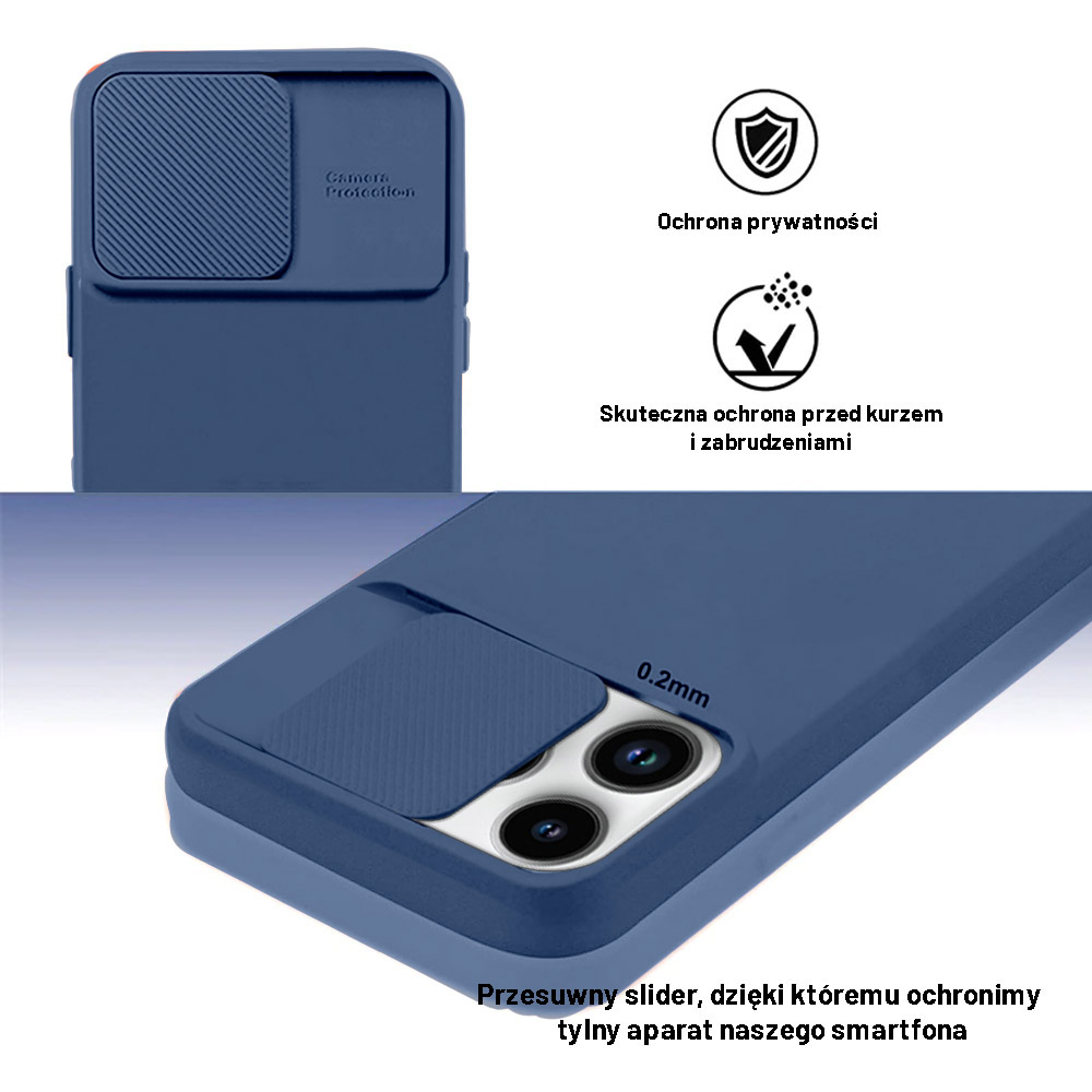 Etui do iPhone 15 Pro Silicone Camera Cover, ruchoma osłona kamery, granatowe (OUTLET)