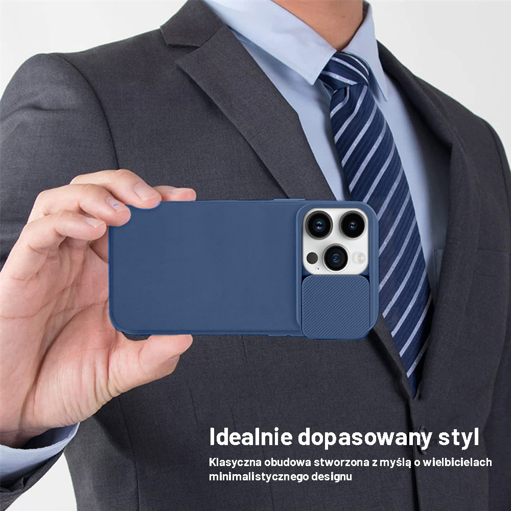 Etui do iPhone 15 Pro Silicone Camera Cover, ruchoma osłona kamery, granatowe (OUTLET)
