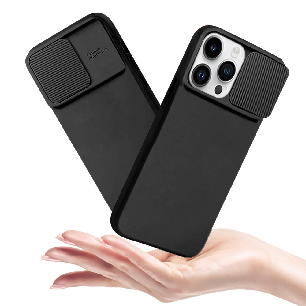 Etui do iPhone 14 Pro Max Silicone Camera Cover, ruchoma osłona kamery, czarne