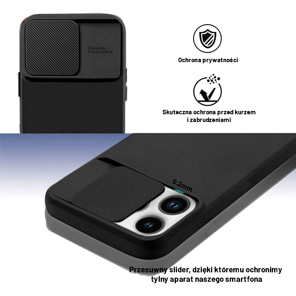 Etui do iPhone 14 Pro Max Silicone Camera Cover, ruchoma osłona kamery, czarne