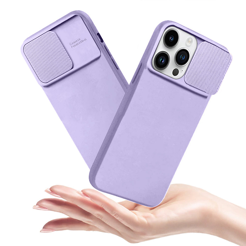 Etui do iPhone 14 Pro Max Silicone Camera Cover, ruchoma osłona kamery, fioletowe