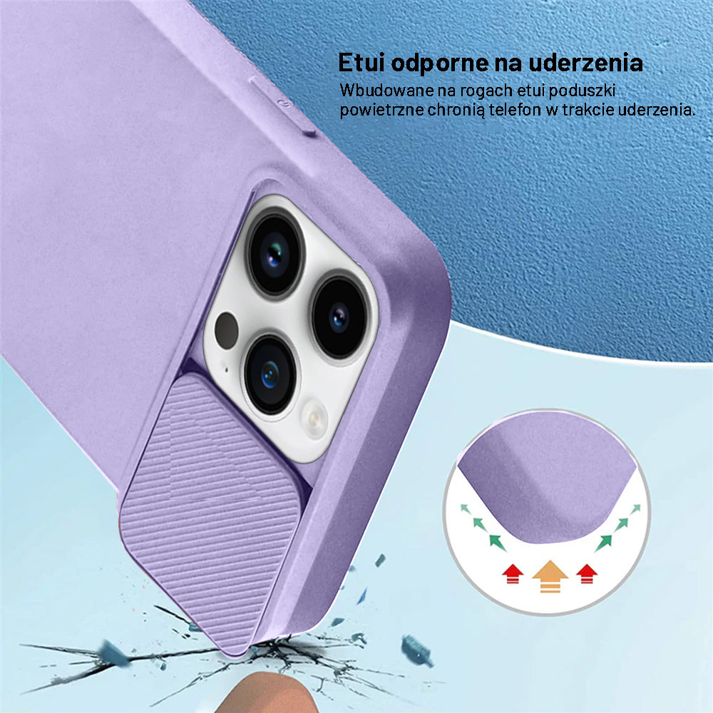 Etui do iPhone 14 Pro Max Silicone Camera Cover, ruchoma osłona kamery, fioletowe