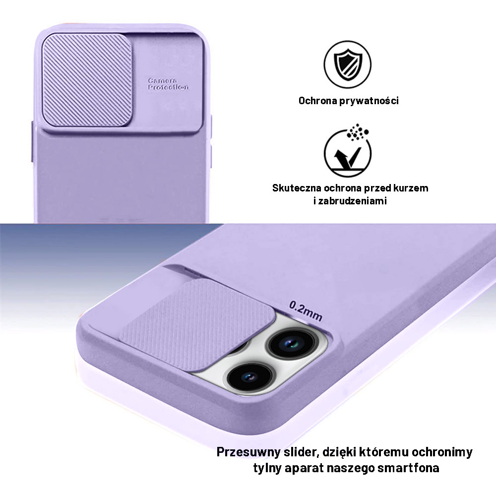 Etui do iPhone 14 Pro Max Silicone Camera Cover, ruchoma osłona kamery, fioletowe