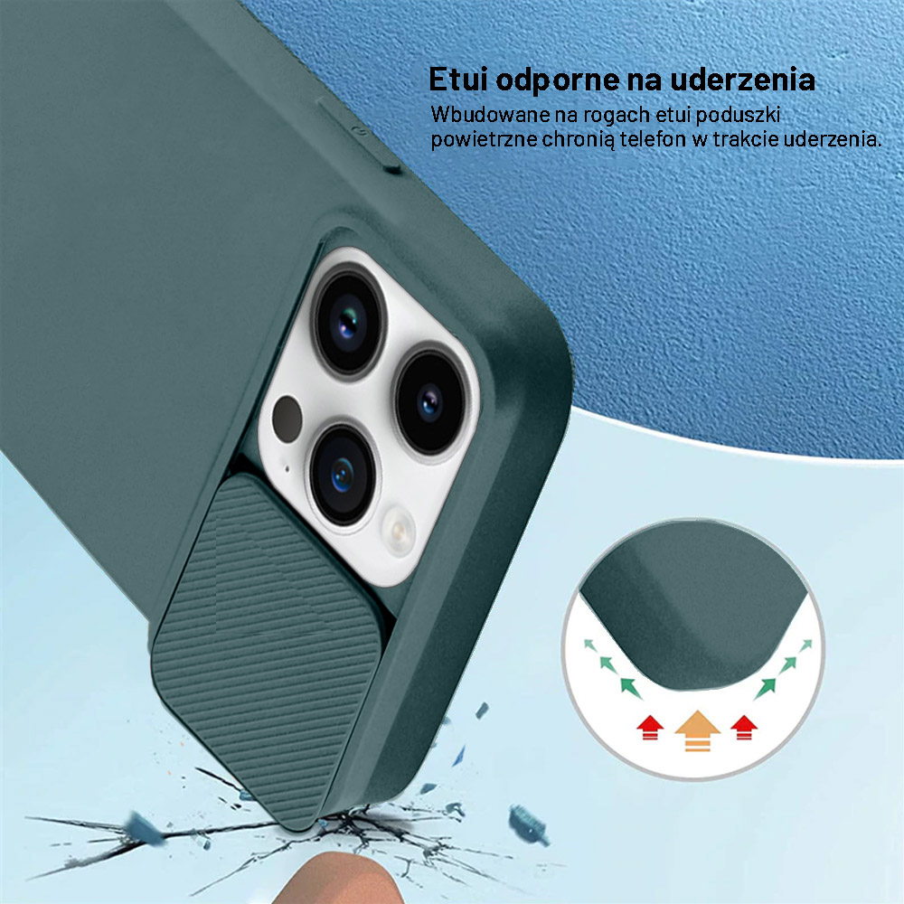 Etui do iPhone 14 Pro Max Silicone Camera Cover, ruchoma osłona kamery, ciemnozielone