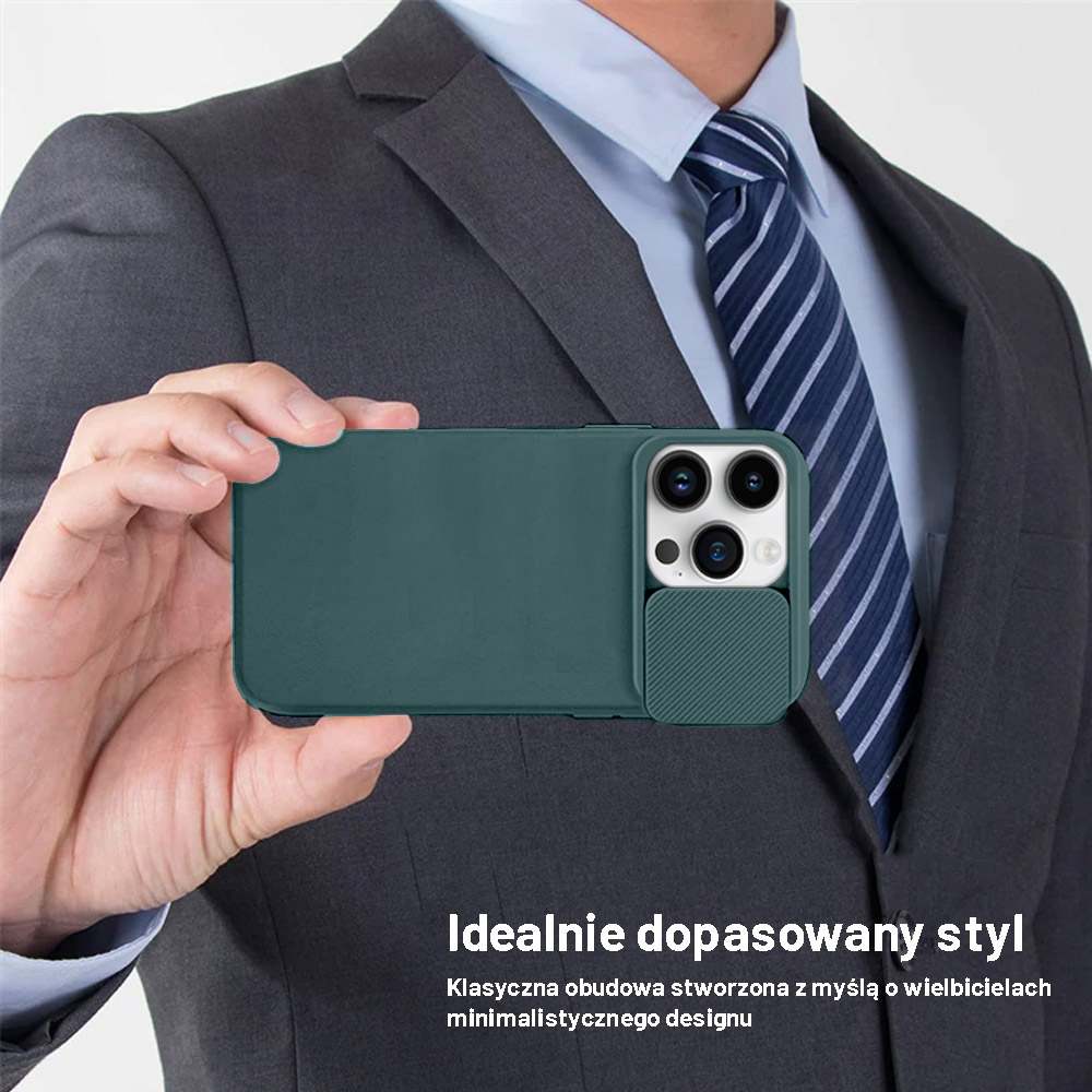 Etui do iPhone 14 Pro Max Silicone Camera Cover, ruchoma osłona kamery, ciemnozielone