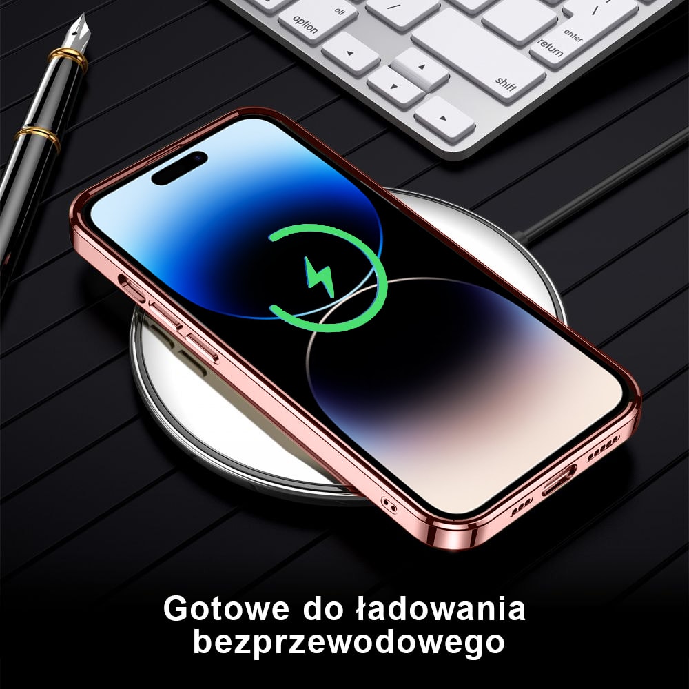 Etui do iPhone 14 Pro JETech Simple Metallic rose gold przeźroczyste z ramką w kolorze różowego złota (OUTLET)