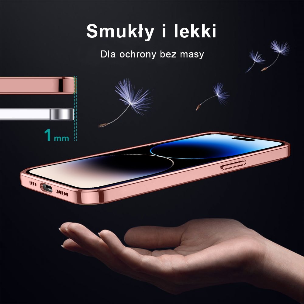 Etui do iPhone 14 Pro JETech Simple Metallic rose gold przeźroczyste z ramką w kolorze różowego złota (OUTLET)