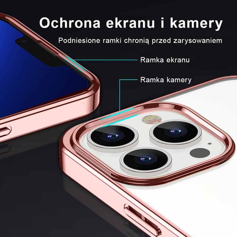 Etui do iPhone 14 Pro JETech Simple Metallic rose gold przeźroczyste z ramką w kolorze różowego złota (OUTLET)