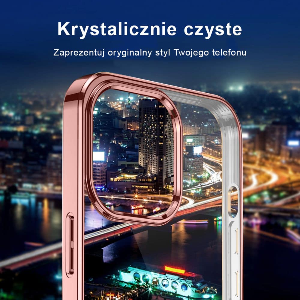 Etui do iPhone 14 Pro JETech Simple Metallic rose gold przeźroczyste z ramką w kolorze różowego złota (OUTLET)