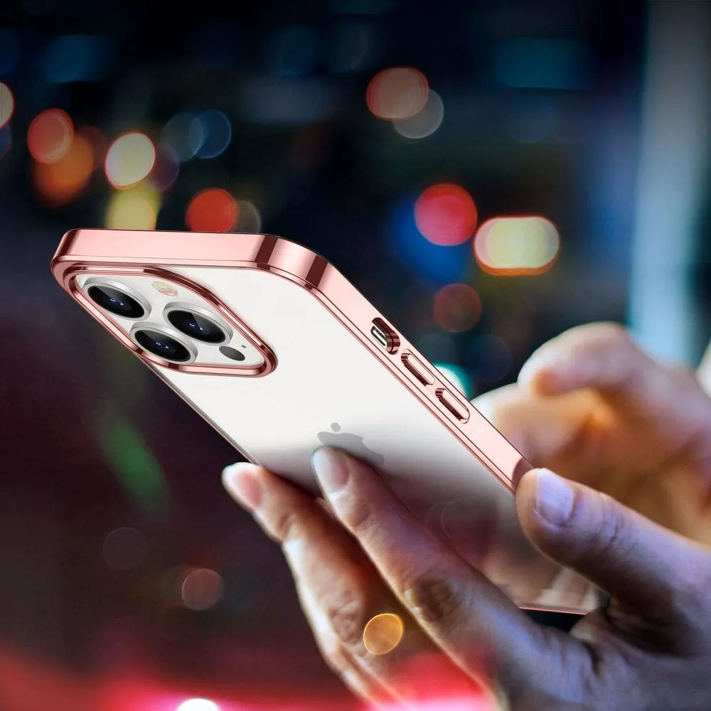 Etui do iPhone 14 Pro JETech Simple Metallic rose gold przeźroczyste z ramką w kolorze różowego złota (OUTLET)