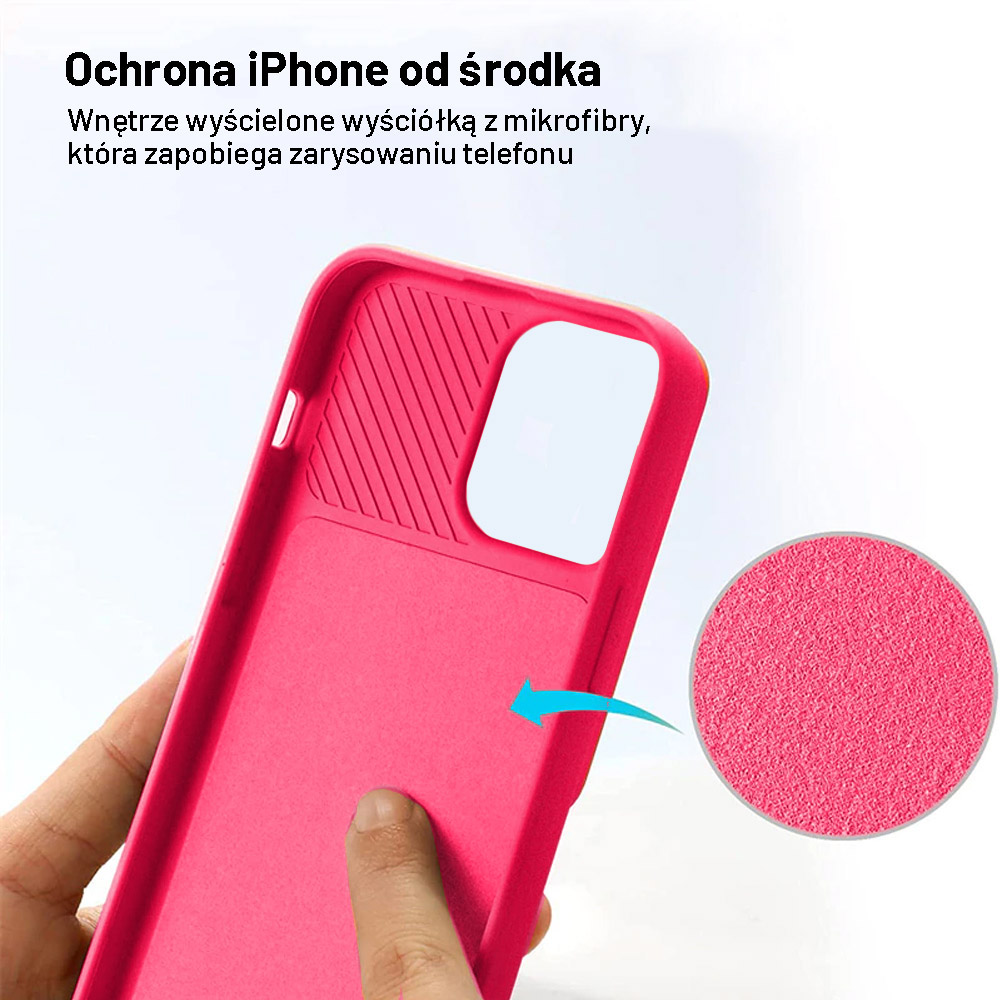 Etui do iPhone 14 Plus Silicone Camera Cover, ruchoma osłona kamery, neonowy róż