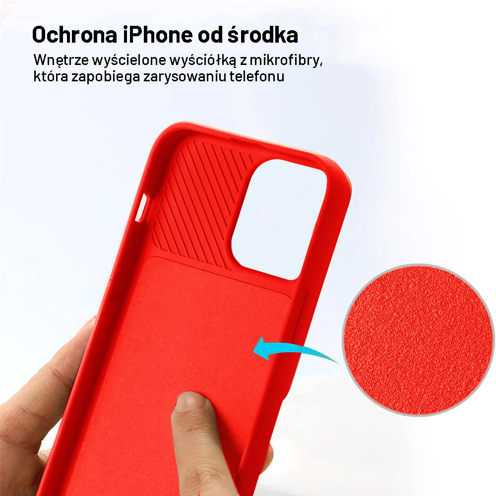 Etui do iPhone 13 Pro Silicone Camera Cover, ruchoma osłona kamery, czerwone